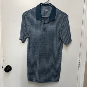 Men's Striped Teal Polo with Contrast Collar